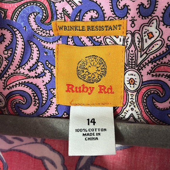Ruby Rd 100%cotton wrinkle resistant button up long sleeve shirt pink purple 14 - Picture 4 of 12